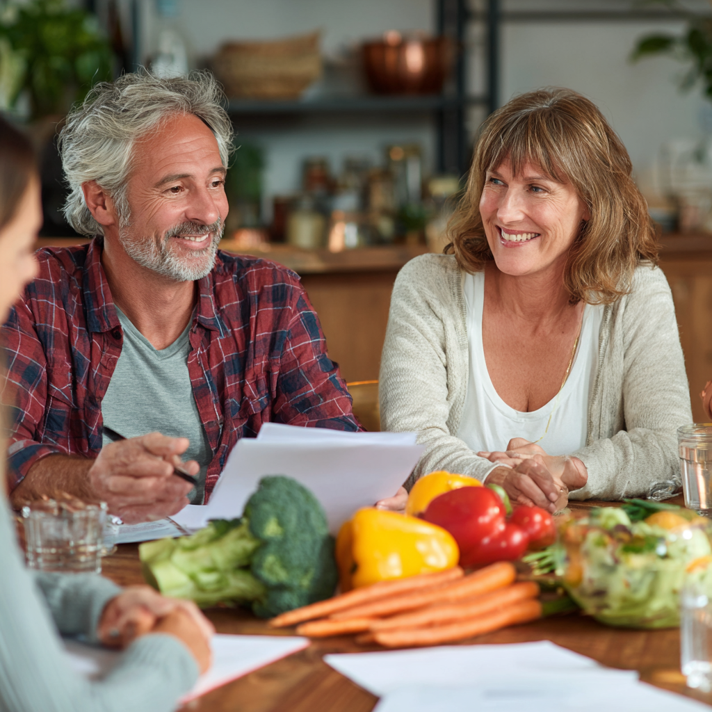 Middle-aged adults discussing meal planning with nutritionist